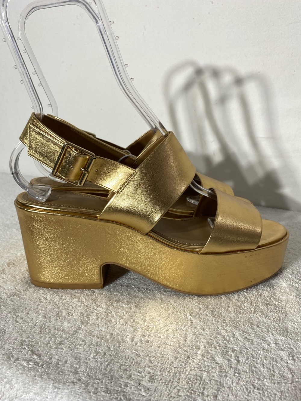 H&M Retro Gold Tone Platform Sandals 41 Glam Festival 90s